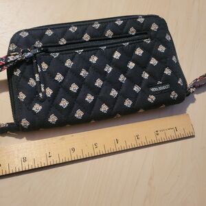 Vera Bradley Black Quilted Wristlet with Floral Pattern